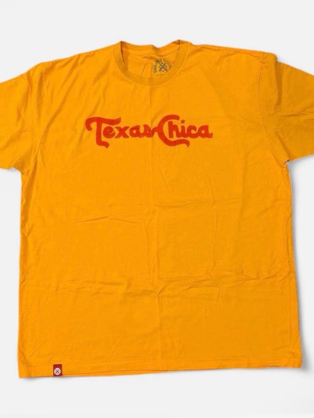 Texas Chica Short Sleeve Tee in Golden Yellow with Red Logo